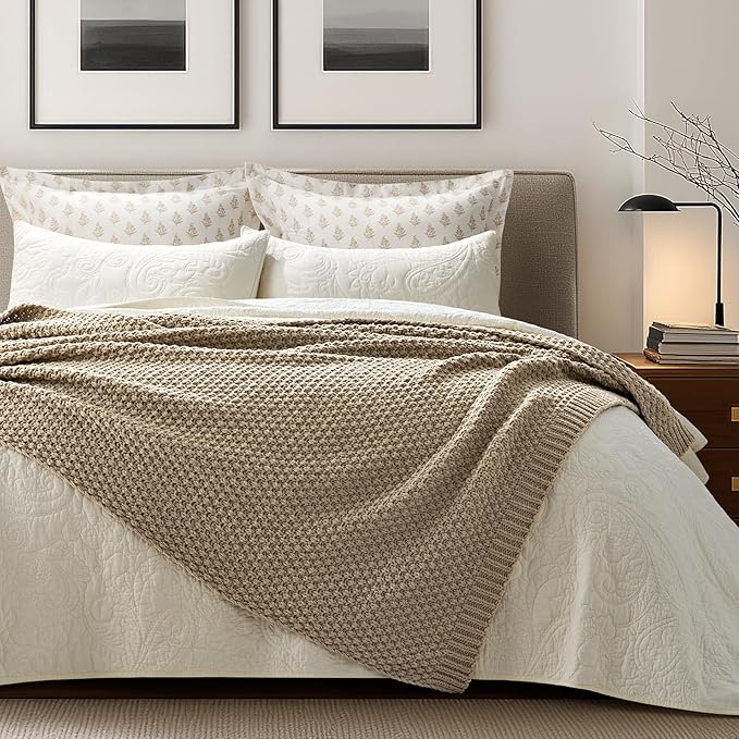 EVERGRACEHOME Chunky Chenille Knit Throw Blanket, 60 x 80, Sand Dune | Sculpted Moss Stitch, Chic Modern Farmhouse, All-Season Warmth, OEKO-TEX® Certified, Elegant Blanket for Couch, Bed, Sofa