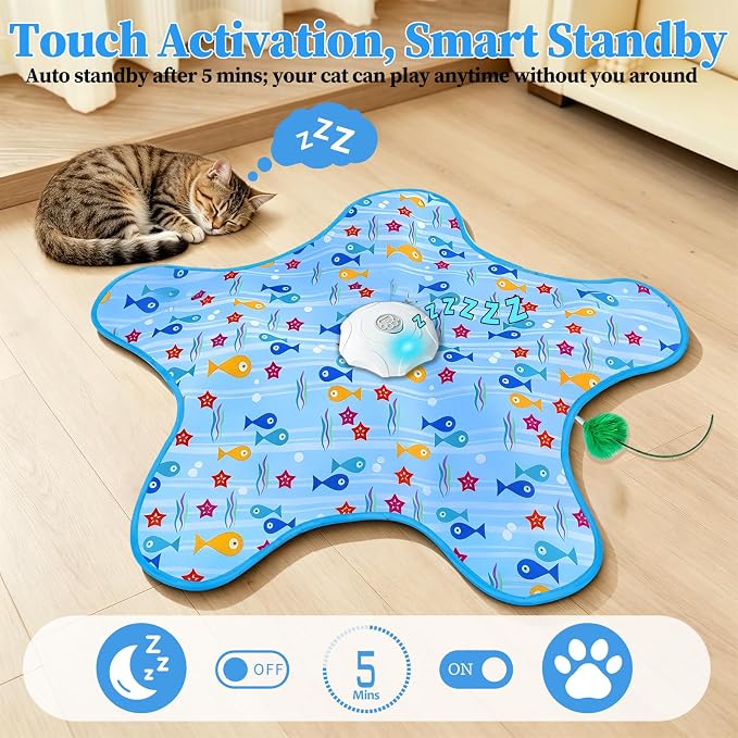 Motion Activated Interactive Cat Toy, Automatic Hide and Seek with Moving Feather, Animal Chirps, 3 Modes Auto Sleep, USB Rechargeable Enrichment Toy for Indoor Cats & Kittens