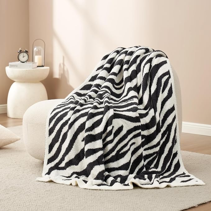 Snuggle Sac Zebra Blanket Black Zebra Print Blanket Twin Size, Ultra Soft Reversible Zebra Throw Blanket for Couch, Sofa & Bed, 60x80 inches