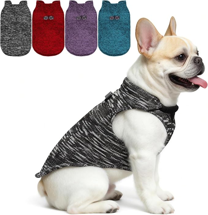 Fleece Dog Sweater - Pullover Dog Jacket, Warm Winter Coat Vest with D-Ring for Leash, Pet Cold Weather Clothes Outfit, Sweatershirt for Boys or Girls Puppy Grey M