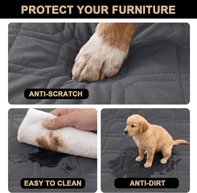 PrinceDeco Couch Cover for Dogs Waterproof Blanket Sofa Covers Washable Bed Cover for Dog Anti-Slip Sofa Slipcover for Furniture Sofa, Crate, RV Seats,Car, Pet,52x82 Inch,Grey