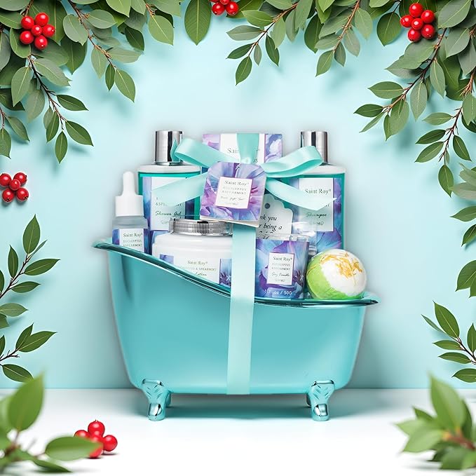 Bath and Body Basket Set EUCALYPTUS & Mint Spa Gift Basket for Women, Unique Bath Gift Baskets Gifts, Home Spa Kit Christmas Gifts for Women, birthday gift baskets for Dad Mother's Day