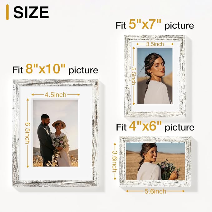 Vittanly 15 Pack Picture Frames Collage Wall Decor, Wall/Tabletop Display | Distressed White, Multi-Size Gallery Wall Frame Set: 3pcs 8x10, 6pcs 5x7, 6pcs 4x6. Picture Frame Set for Family