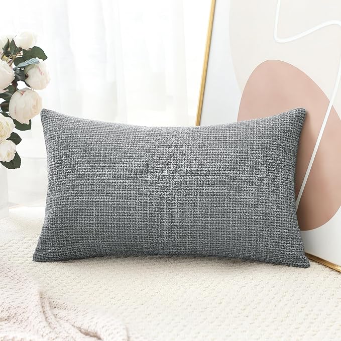 OTOSTAR Linen Throw Pillow Cover Set of 1 Decorative Lumbar Pillowcases Cushion Covers 12x20 Inch for Home Decor Sofa Bedroom Car 30 x 50CM Dark Grey