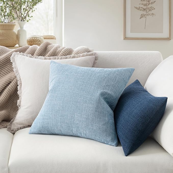MIULEE 26x26 Inch Pack of 2 Decorative Linen Burlap Textured Euro Pillow Covers Farmhouse Boho Accent Pillowcases Spring Coastal Home Decor for Couch Sofa Bedroom Living Room Light Blue