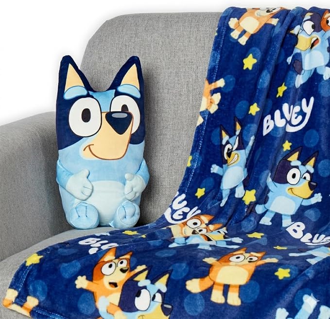 Northwest Bluey More Bluey Fun Hugger Pillow & Silk Touch Throw Blanket Set, Dog Stuffed Plush, 50x60 inch Blanket and 11 inch Plushie