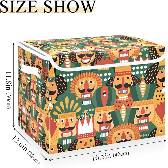 Nutcracker Christmas Storage Bins with Lids and Carrying Handle,Foldable Storage Boxes Organizer Containers Baskets Cube with Cover for Home Bedroom Closet Office