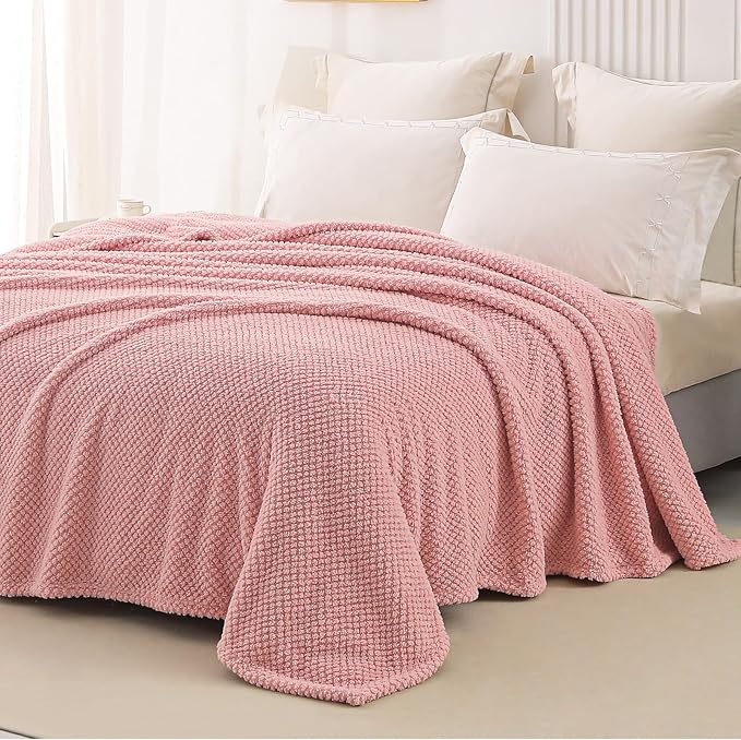 Whale Flotilla Soft Fleece King Size Bed Blanket, Pink | 90x104 Inch, Suitable for Bed, Fluffy Fuzzy Jacquard Blankets for All Season, Lightweight and Cozy