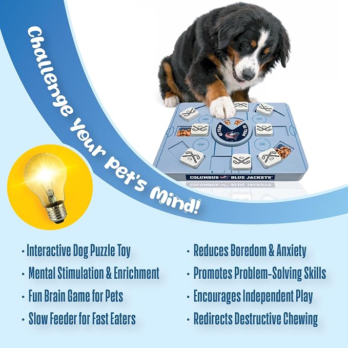 Pets First NHL Columbus Blue Jackets Large Puzzle Toy, New Size, Interactive Dog Treat & Slow Feeding Toy