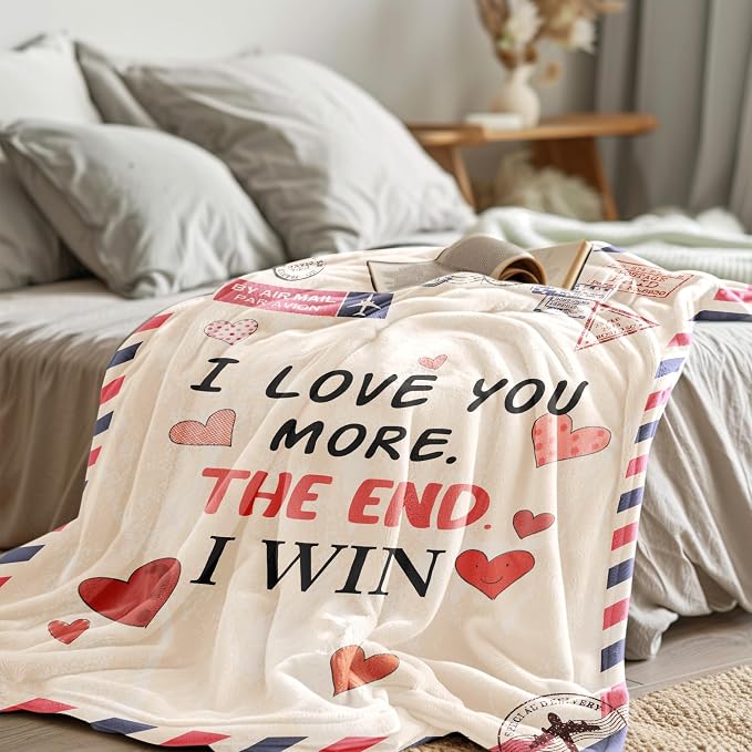 UFOORO Anniversary Couple Gifts for Women, Blanket for Her Him, I Love You More Soft Fleece Throw Blanket, Birthday Romantic Gifts for Girlfriend Boyfriend Wife Husband 55 * 70 inches