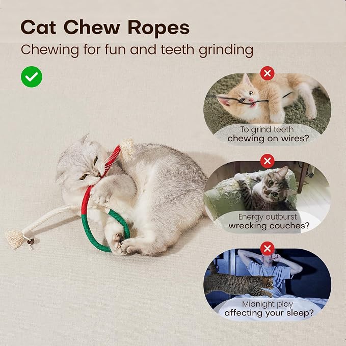 Potaroma Cat Toys Chew Ropes 3Pcs with Refillable Natural Catnip | Safe Teeth Cleaning & Teething for Indoor Kittens, Interactive Cat Nip Kitty Toys for All Breeds 19.5 Inches