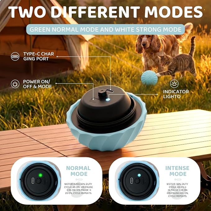Smart Interactive Dog Toy Ball for Dogs and Cats, Motion Activated Auto Rolling Bouncing Pet Ball, IP67 Waterproof, Bite Resistant Rubber, USB-C Rechargeable, 2 Modes