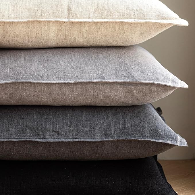 Foindtower Pack of 2, Decorative Linen Solid Throw Pillow Covers Soft Accent Cushion Case Boho Farmhouse Pillowcase for Chair Couch Sofa Bedroom Living Room Home Decor 16 x 16 Inch Light Rustic Gray