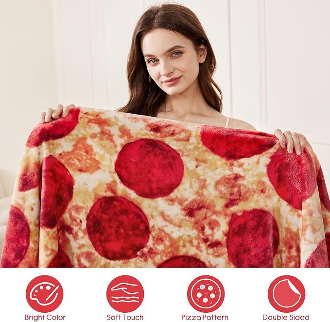 SeaRoomy 71 in Pizza Blanket, Novelty Funny Food Throw Blanket | White Elephant Gifts, Gag Gifts For Teen Boys & Girls, Novelty Christmas Birthday Presents, Double Sided, Soft Flannel