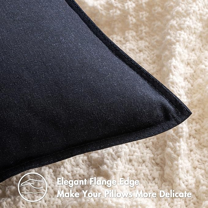 MIULEE Euro Shams Decorative Linen Pillow Covers 24x24 Inch Navy Blue | Pack of 2, Boho Farmhouse Modern Soft Accent Throw Pillows, Neutral Cushion Covers, Home Decor for Bed Sofa Couch Living Room