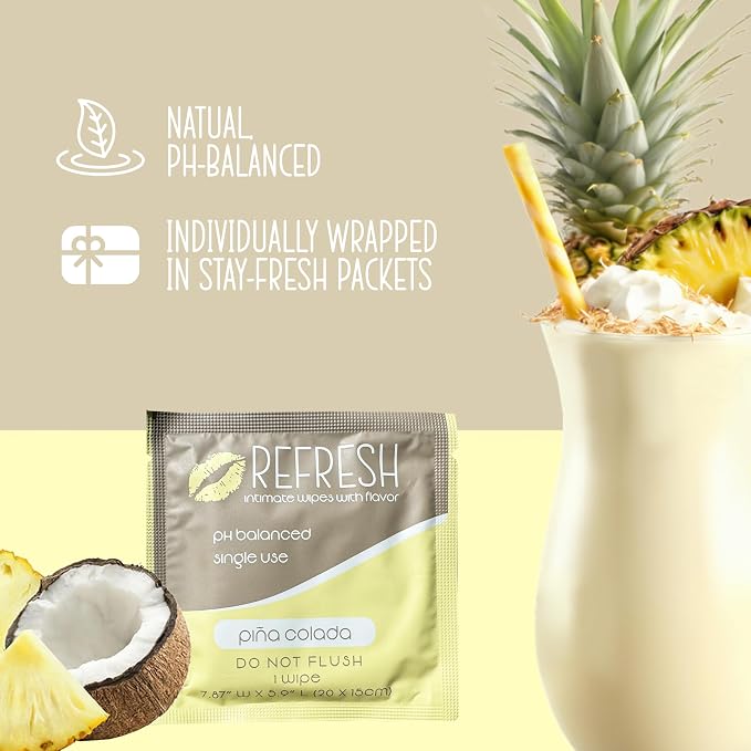 Flavored Feminine Wipes for Women - 20 Count -, Individually Wrapped - pH Balanced Flavored Intimate Wipes - (Pina Colada)