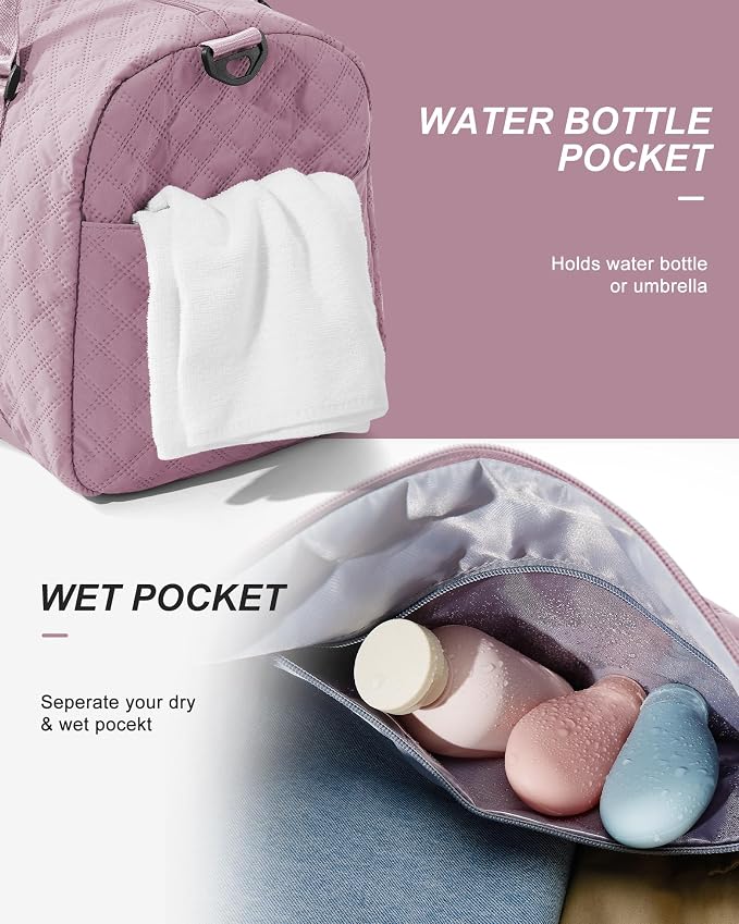 Gym Duffle Bag for Women with Shoe Compartment Waterproof Travel Tote Bags Personal Item Carry On Weekender Overnight Bags with Toiletry Bag Swimming Yoga Bags Hospital Holdalls Purple