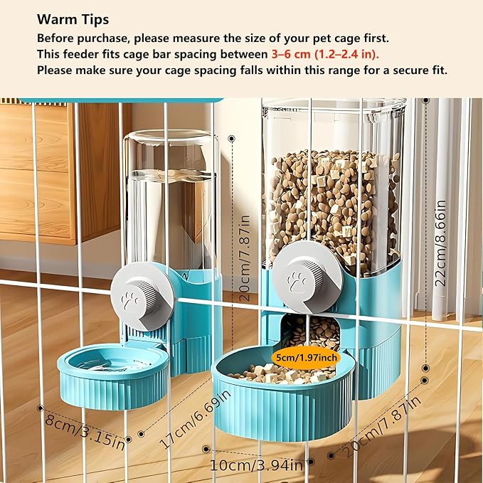 GPY Automatic Hanging Gravity Pet Feeder and Water Dispenser Set | Automatic Rabbit Bunny Feeder and Guinea Pig Water Bottle Water Dispenser for Dogs Cats Pets Animals Large Capacity (Blue)
