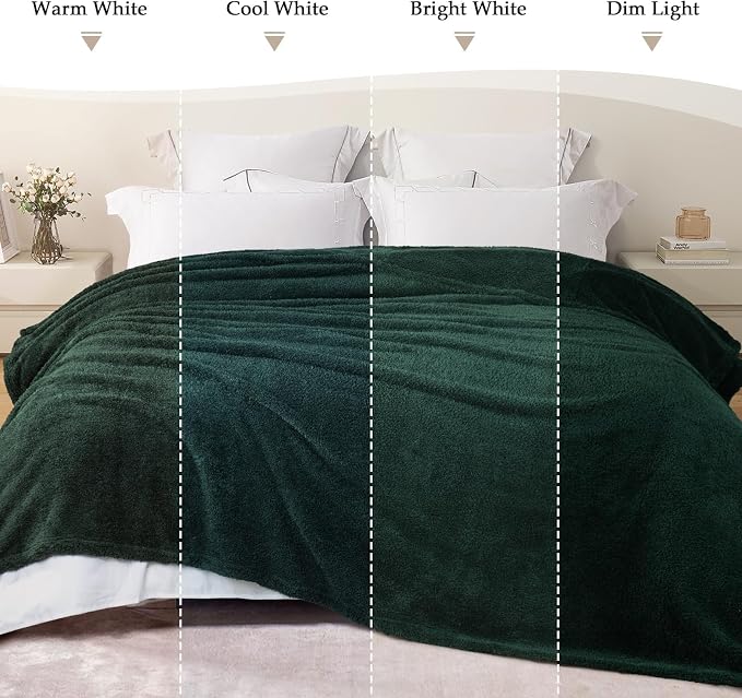 Exclusivo Mezcla Fleece Bed Blankets Queen Size for Bed, 90" x 90" | Super Soft and Cozy Fluffy Blanket for Women, Lightweight and Fuzzy Bedding for Bedroom , All Season, Forest Green