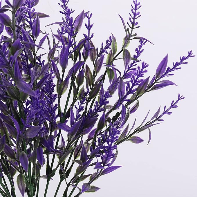 RECUTMS 20 Pcs Outdoor Artificial Flowers UV Resistant Fake Outdoor Plants | Fake Shrubs Ferns,Faux Purple Greenery for Indoor Outside Hanging Plants Garden Porch Window Box Home Wedding Farmhouse Décor