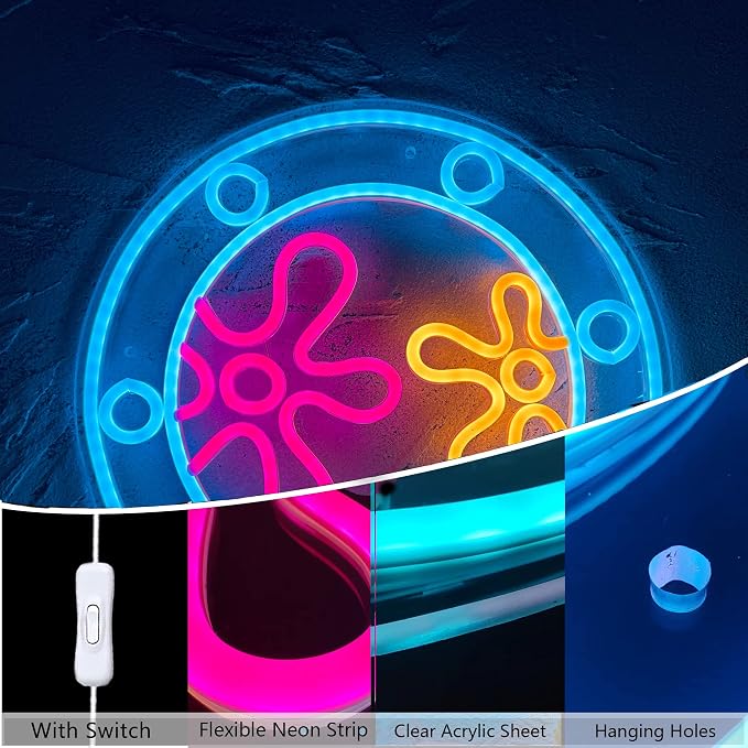 manimo Ocean World Porthole Neon Lights, LED Under Sea Porthole Neon Signs for Wall Decor,USB Night Light for Game Room Bedroom Birthday Wedding Party Gifts(13.3 * 13.3in)