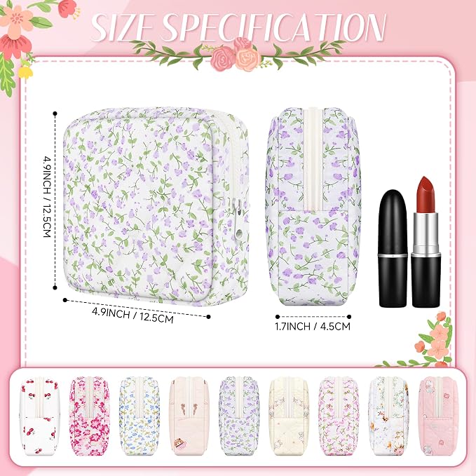 Likesing Quilted Period Bag, Period Pouches for Teen Girls Womens, Portable Floral Print Sanitary Napkin Storage Bag Feminine Emergency Tampon Pad Pouch(Purple Floral)