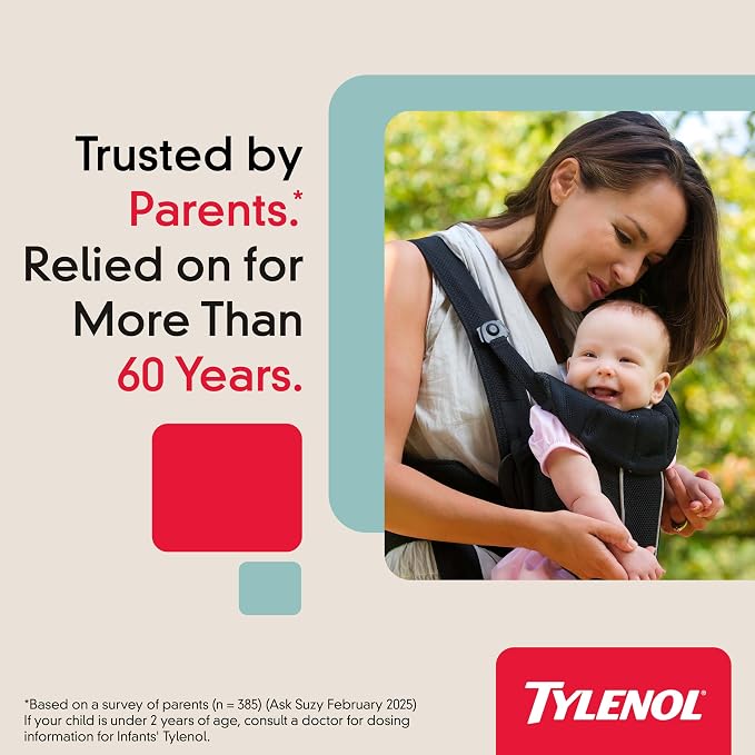 Infants’ Tylenol Oral Suspension Liquid Medicine with Acetaminophen, Baby Fever Reducer & Pain Reliever for Minor Aches & Pains, Sore Throat, Headache & Teething Pain, Dye-Free Apple Flavor, 2 fl. oz