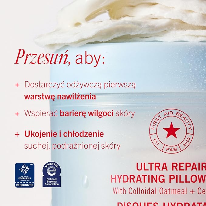 First Aid Beauty Ultra Repair Hydrating Pillow Pads - Soothing & Hydrating Face Pads with Colloidal Oatmeal & Ceramides, for Dry & Sensitive Skin, 60-Count