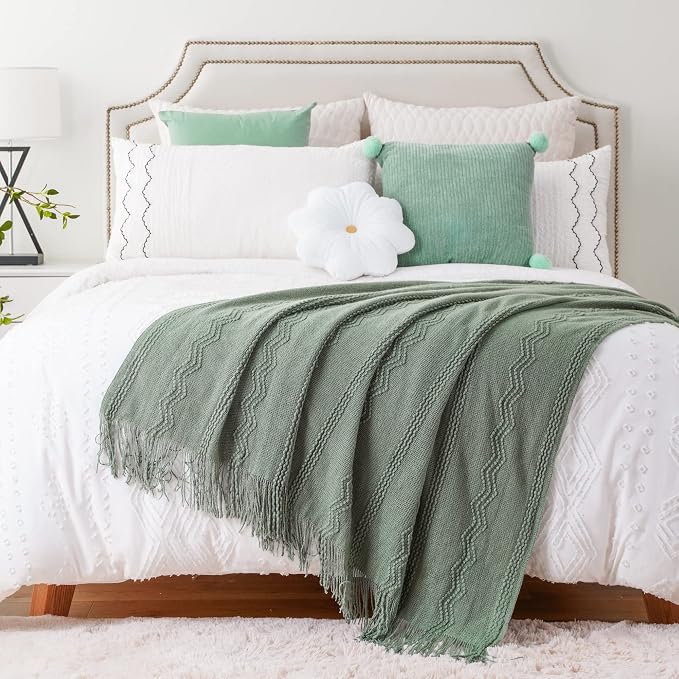 BATTILO HOME Sage Green Throw Blanket for Couch, 50"x60" | Sage Green Decor, Knit Throw Blankets For Bed, Spring Green Throw Blanket