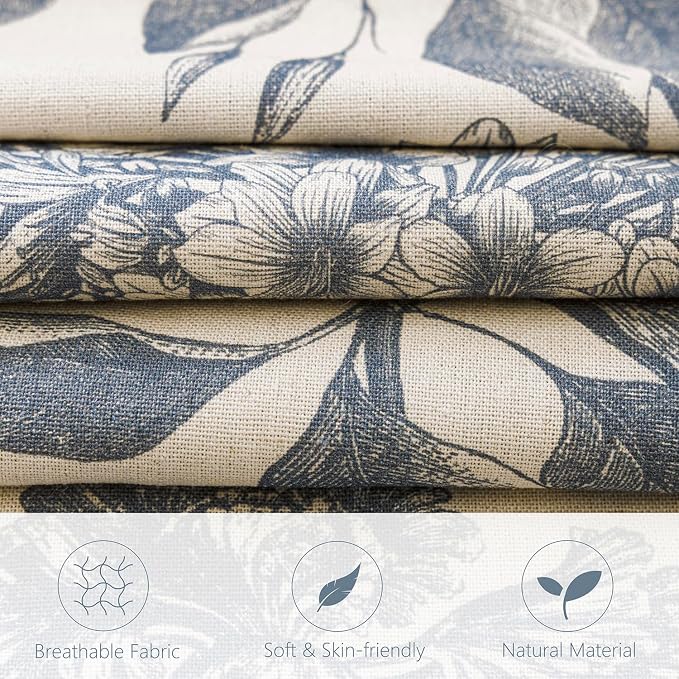 Foindtower Set of 2 Linen Floral Vintage Throw Pillow Covers Neutral Accent Print Decorative Cushion Covers Farmhouse Boho Home Decor for Sofa Chair Couch Bedroom Living Room,24×24 Inch,Blue