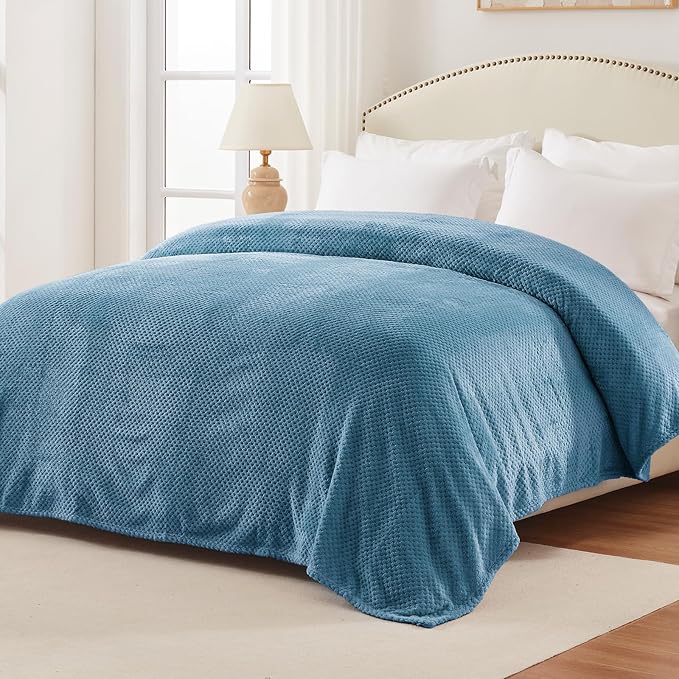 Exclusivo Mezcla Soft Waffle Fleece Bed Blanket King Size, Slate Blue | Lightweight Plush Blanket for Bed, Bedroom, Cozy Flannel with Waffle Texture, Stylish Home Decor, All Season, 104x90 Inches