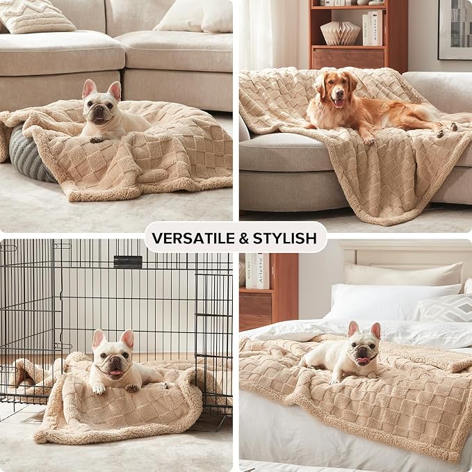 GASUR Waterproof Dog Blankets for Medium Small Dogs, Dog Blanket for Couch Bed, Fleece Pet Blanket for Furniture Sofa Protector, Soft Pet Throw Blankets for Crate Car Outdoor, Washable, 30"x40", Beige