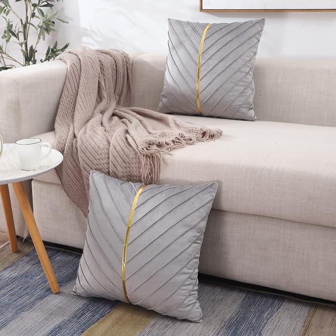Velvet Throw Pillow Covers 24x24 inch Pack of 2 Gold Decor Gray | Soft Solid Pillow Covers,Modern Luxury Home Decor,for Couch Chair Sofa Bedroom Livingroom,Hidden Zipper,Ideal Gift,Easy Care