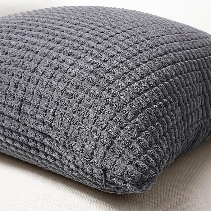 Softalker Corduroy Decorative Throw Pillow Covers 20x20, 2 Pack, Dark Grey | Soft Boho Striped Pillow Cases, Couch Fluffy Cushion Covers for Farmhouse Home Decor Bed Living Room