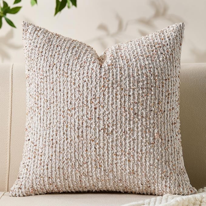 Allorry Soft Wool Decorative Throw Pillow Covers 18x18 Beige SY011A18 | Cozy Soft Touch,Neutral Textured Boho Cushion Covers for Modern Farmhouse Sofa Bedroom Living Room Decor