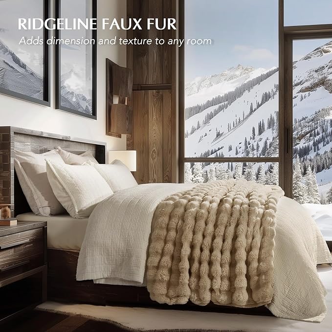 Faux Rabbit Fur Bubble Throw Blanket, 60"x80", Cream | Ultra Soft, Luxury Faux Rabbit Fur Throw, Thick Warm Bubble Blanket, Cozy Fluffy Reversible, for Bed, Couch, Chair, Sofa