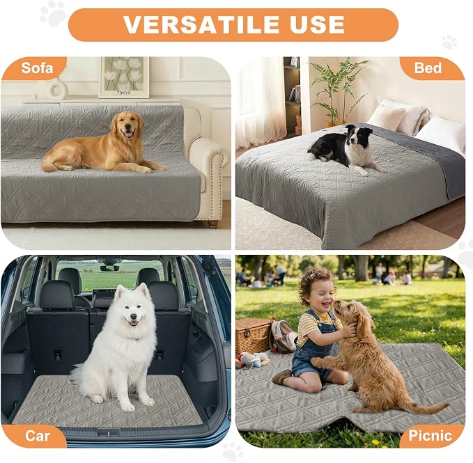 100% Waterproof Dog Bed Cover Pet Blanket Light Gray+Gray, 35"x71" | ,7-Layer Reversible Couch Covers for Dogs Met for Sofa Furniture Car Camping