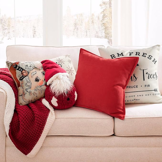 Red Pillow Covers 26x26 Set of 2 Chenille Throw Red Pillows Cushion Covers with Elegant Design Soft and Luxurious Decorative Pillows for Couch, Bed, and Home Decor