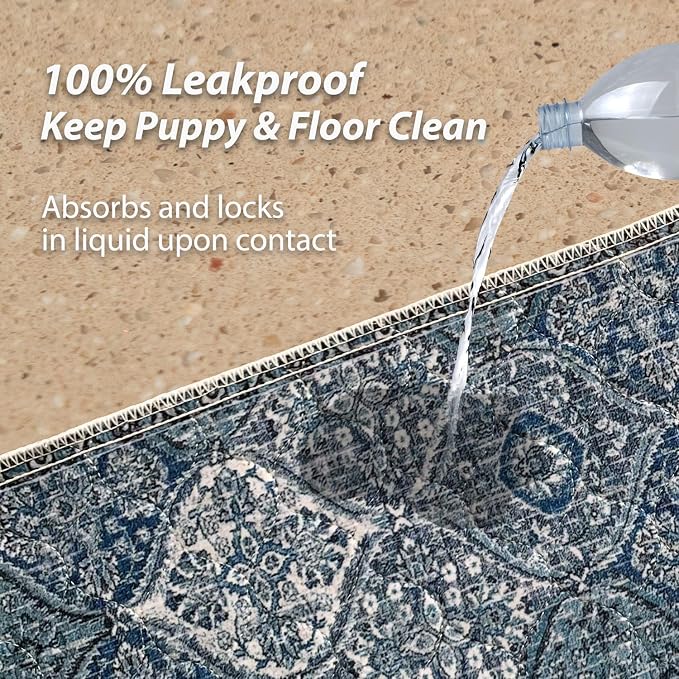 nunubaby Washable Pee Pads for Dogs, Stylish, Non-Slip and Leak-Proof Pee Pads. Reusable Potty Pads for Dogs for Crates and Floors.(Blue/Multi, 24" x36" )