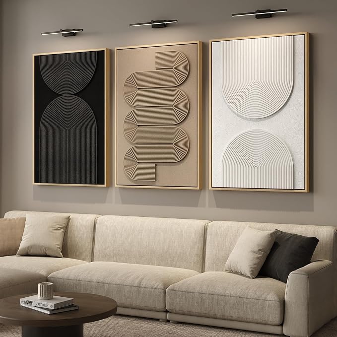 Large 3D Textured Framed Boho Modern Neutral Abstract Wall Art for Living Room, 3 Piece Black White Brown Paintings Artwork for Walls, Geometric Pictures for Office Bedroom Dining Room Decor, 24x36 In