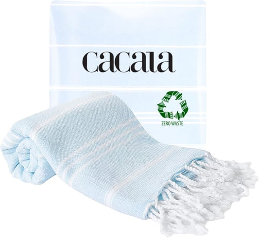 Cacala 100% Turkish Cotton Kitchen Tea Towels, Highly Absorbent Luxury Soft Quick Drying Dish Towel with Hanging Loop for Gym, Yoga, Bath, Sports, Cleaning and Kitchen (23 x 36), Baby Blue