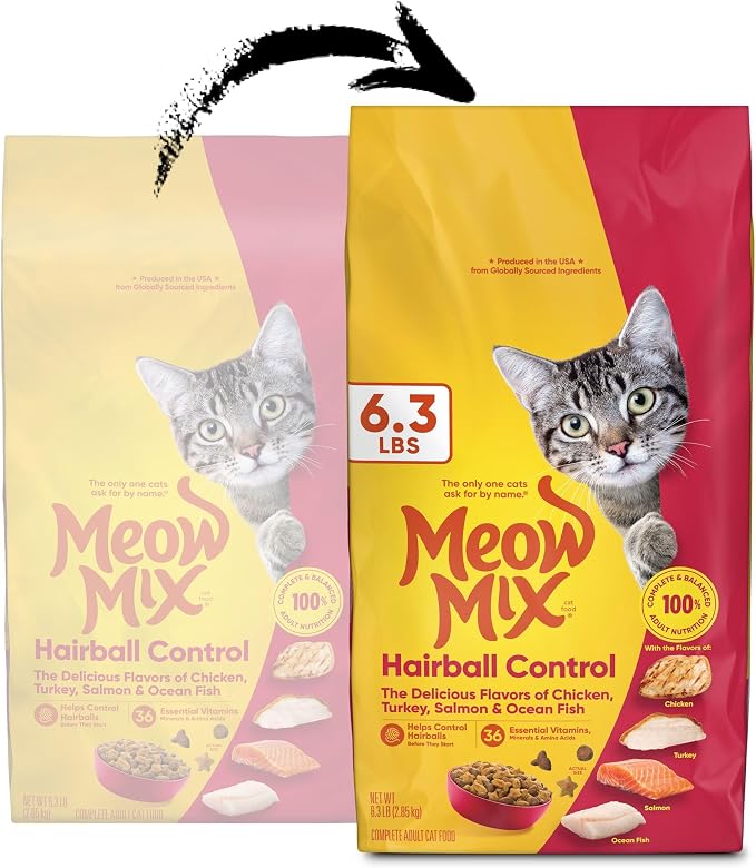 Meow Mix Hairball Control Dry Cat Food, 6.3 Pound Bag