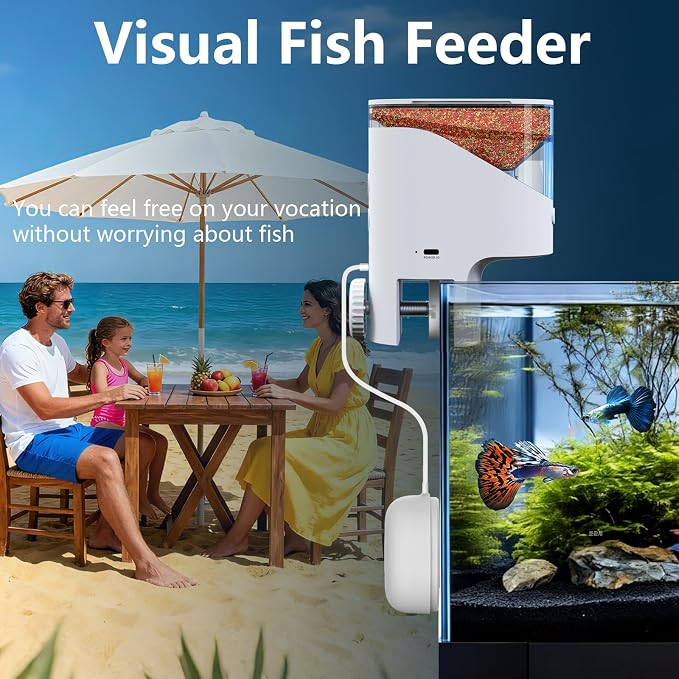 WiFi Automatic Fish Feeder with 2.5K Camera, 2.4/5G Smart App Control, Vacation Feeding Timer, Remote Precision Flake Fish Dispenser, 200ml Moisture-Proof Aquarium Feeder for 10+ Gallon Tanks