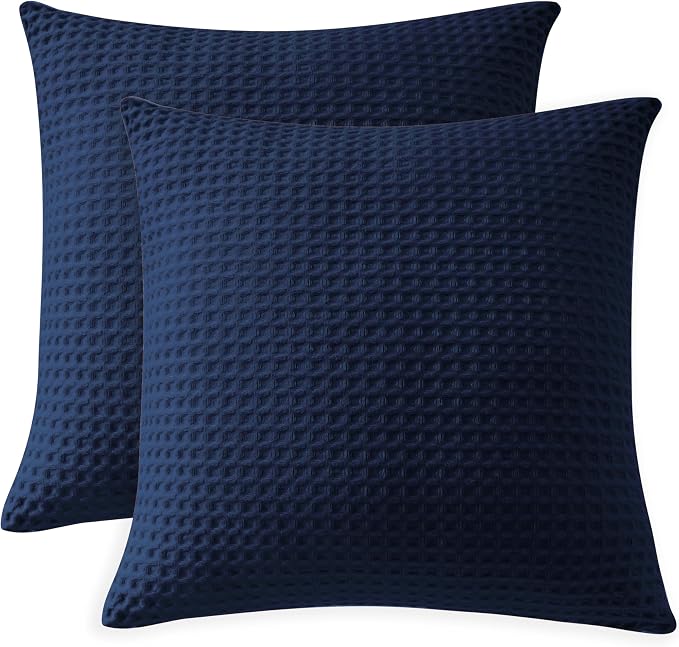 100% Egyptian Cotton 600 TC Waffle Weave Throw Pillow Covers 4 Pack | Ultra Soft Breathable Euro Pillow Shams Covers, Decorative Cushion Covers for Bed Couch Sofa Car, Navy Blue, 26" x 26"