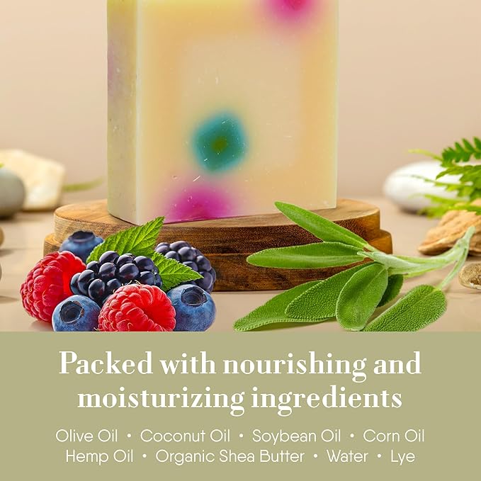 360Feel Berry Sage Soap - Made in USA - Castile Handmade, All-Natural, Cold Processed - Infused with Berry Sage for Refreshing Cleanse, Gentle Moisturizing Care, and Rich Creamy Lather - 5 oz