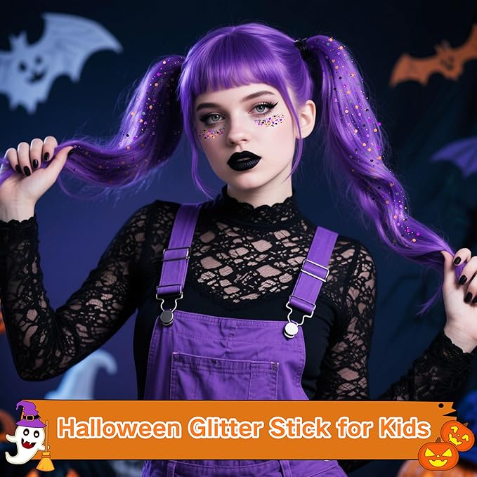 MEICOLY Black Purple and Orange Face Glitter Stick,Halloween Hair Glitter Stick for Kids and Women,Sparkle Chunky Body Glitter Makeup for Party Festival