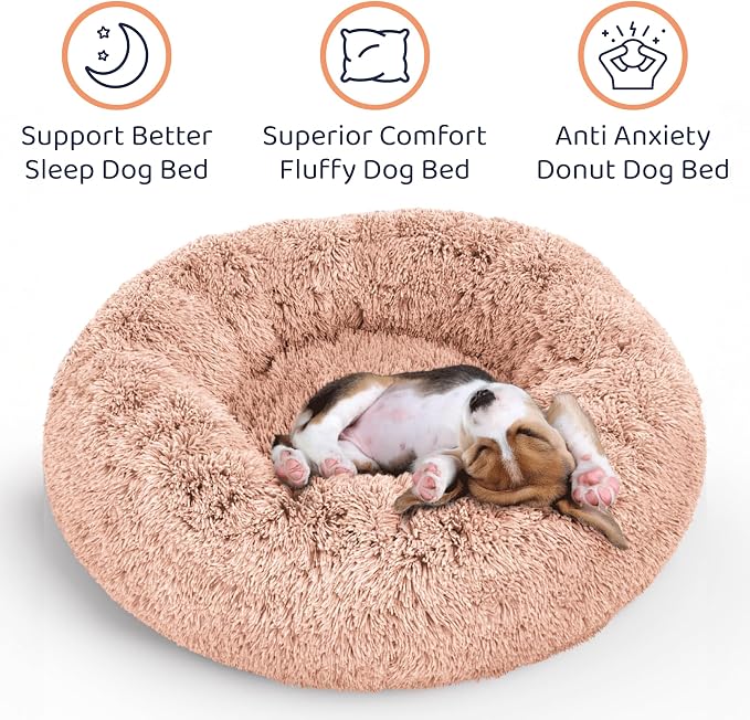 Donut Dog Bed - Premium Comfort for Anxiety Relief - Fluffy & Calming Design with Ultra-Plush Support | Cozy Round Dog Bed with Super Soft Circle Style (Pink, Medium)