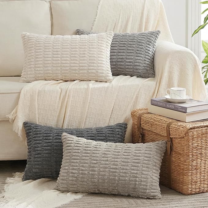 Fancy Homi 4 Packs Decorative Throw Pillow Covers for Living Room Couch Bed, Modern Farmhouse Boho Home Décor Accent Cushion Case, 24" x 14", Grey Series