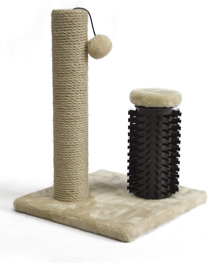 Amazon Basics Cat Scratching Post with Self Groomer for Indoor Cats & Kittens, Small (16.5" H), Beige