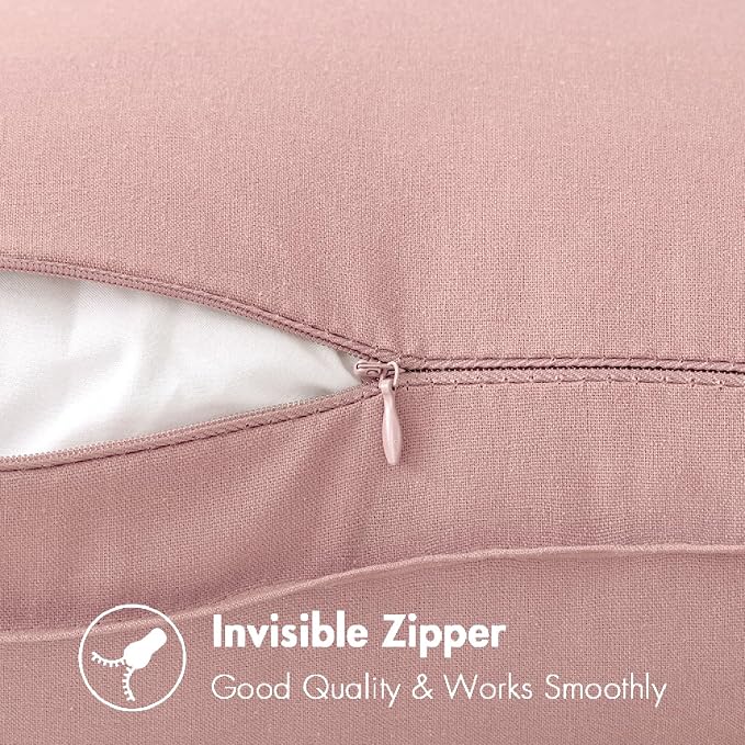 MIULEE Euro Shams Decorative Linen Pillow Covers 24x24 Inch Light Pink | Pack of 2, Boho Farmhouse Modern Soft Accent Throw Pillows, Neutral Cushion Covers, Home Decor for Bed Sofa Couch Living Room